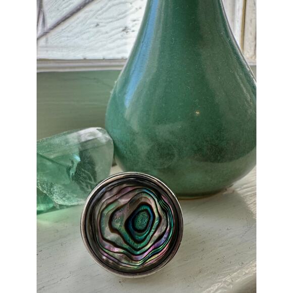 Abalone Round Sterling Silver  US Size 7 3/4 - 8 - Picture 1 of 5